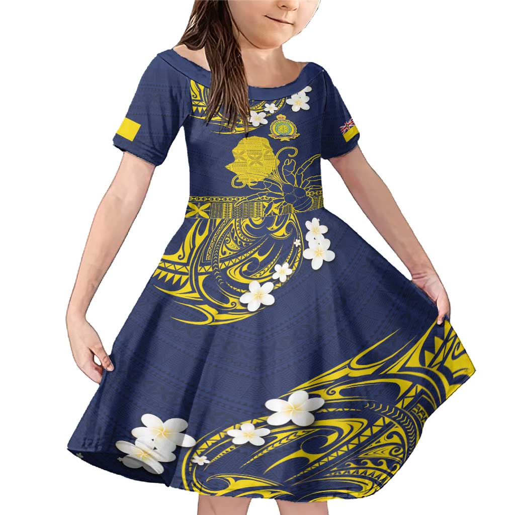 Niue Independence Day Family Matching Mermaid Dress and Hawaiian Shirt Hiapo Pattern Fiti Pua and Uga LT03 Daughter's Dress Yellow - Polynesian Pride