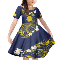 Niue Independence Day Family Matching Mermaid Dress and Hawaiian Shirt Hiapo Pattern Fiti Pua and Uga LT03 Daughter's Dress Yellow - Polynesian Pride