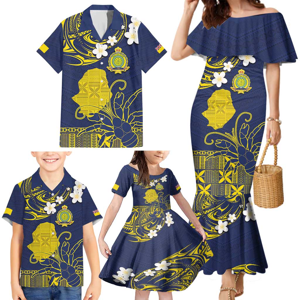 Niue Independence Day Family Matching Mermaid Dress and Hawaiian Shirt Hiapo Pattern Fiti Pua and Uga LT03 - Polynesian Pride