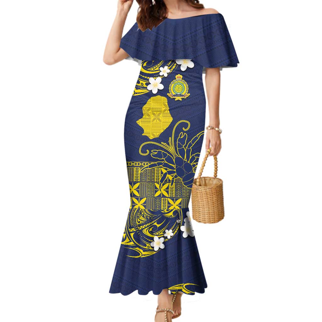 Niue Independence Day Family Matching Mermaid Dress and Hawaiian Shirt Hiapo Pattern Fiti Pua and Uga LT03 Mom's Dress Yellow - Polynesian Pride