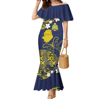 Niue Independence Day Family Matching Mermaid Dress and Hawaiian Shirt Hiapo Pattern Fiti Pua and Uga LT03 Mom's Dress Yellow - Polynesian Pride