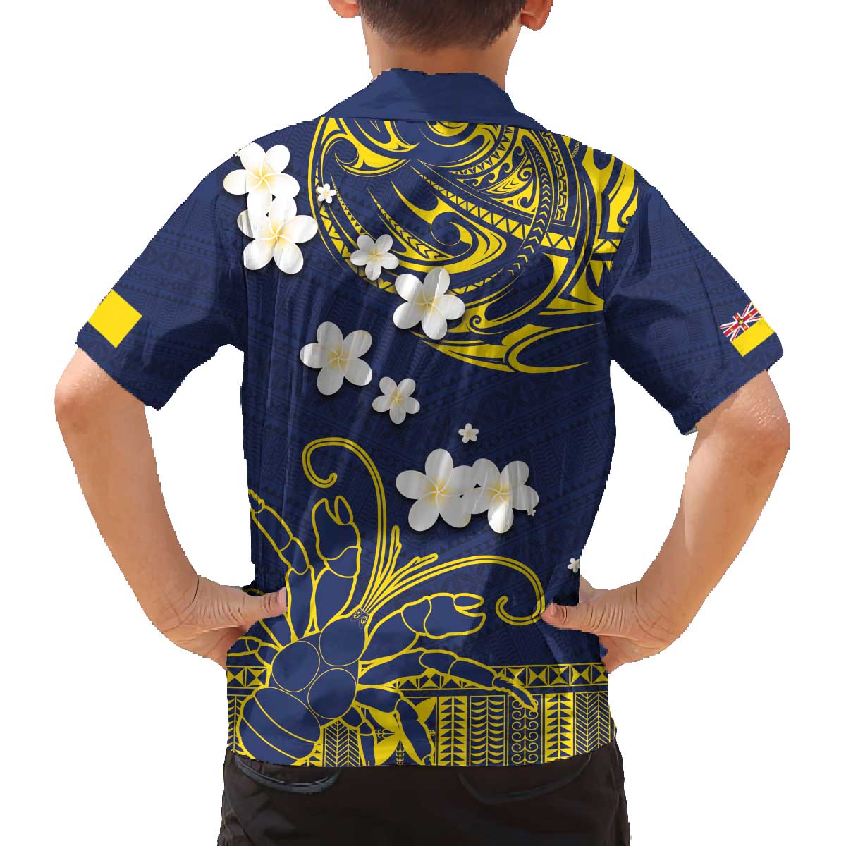Niue Independence Day Family Matching Off The Shoulder Long Sleeve Dress and Hawaiian Shirt Hiapo Pattern Fiti Pua and Uga LT03 - Polynesian Pride