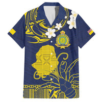 Niue Independence Day Family Matching Off The Shoulder Long Sleeve Dress and Hawaiian Shirt Hiapo Pattern Fiti Pua and Uga LT03 Dad's Shirt - Short Sleeve Yellow - Polynesian Pride
