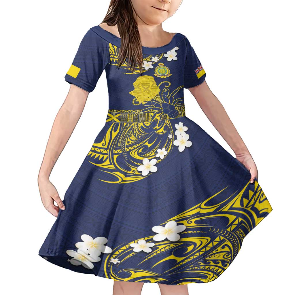 Niue Independence Day Family Matching Off Shoulder Maxi Dress and Hawaiian Shirt Hiapo Pattern Fiti Pua and Uga LT03 Daughter's Dress Yellow - Polynesian Pride