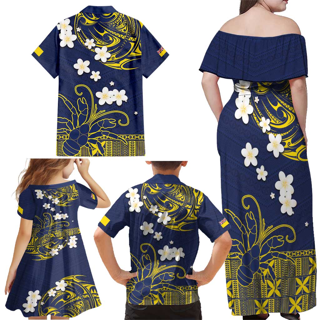 Niue Independence Day Family Matching Off Shoulder Maxi Dress and Hawaiian Shirt Hiapo Pattern Fiti Pua and Uga LT03 - Polynesian Pride