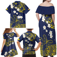 Niue Independence Day Family Matching Off Shoulder Maxi Dress and Hawaiian Shirt Hiapo Pattern Fiti Pua and Uga LT03 - Polynesian Pride