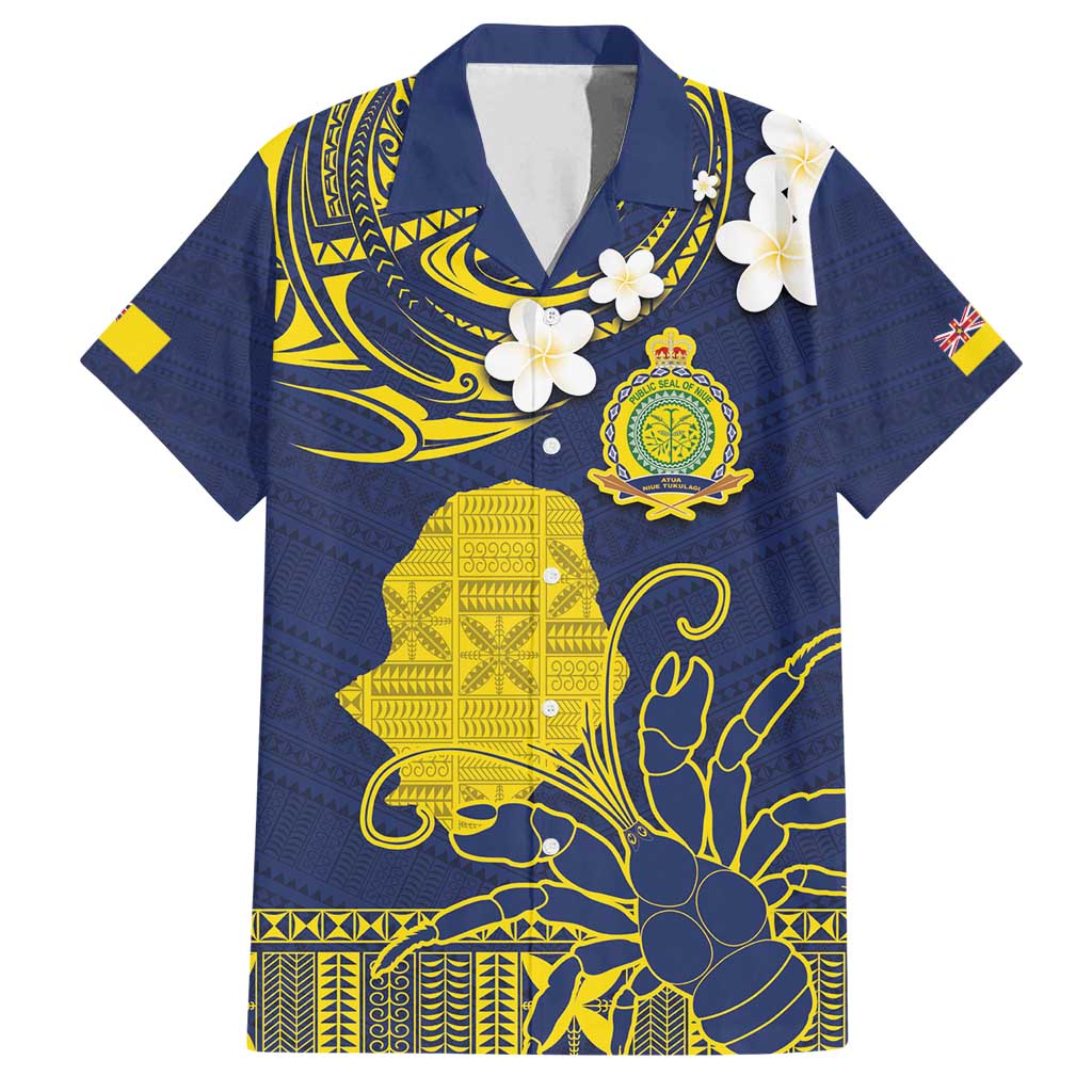 Niue Independence Day Family Matching Off Shoulder Maxi Dress and Hawaiian Shirt Hiapo Pattern Fiti Pua and Uga LT03 Dad's Shirt - Short Sleeve Yellow - Polynesian Pride