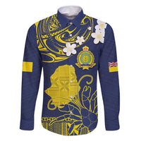 Niue Independence Day Family Matching Off Shoulder Maxi Dress and Hawaiian Shirt Hiapo Pattern Fiti Pua and Uga LT03 Dad's Shirt - Long Sleeve Yellow - Polynesian Pride
