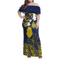 Niue Independence Day Family Matching Off Shoulder Maxi Dress and Hawaiian Shirt Hiapo Pattern Fiti Pua and Uga LT03 Mom's Dress Yellow - Polynesian Pride