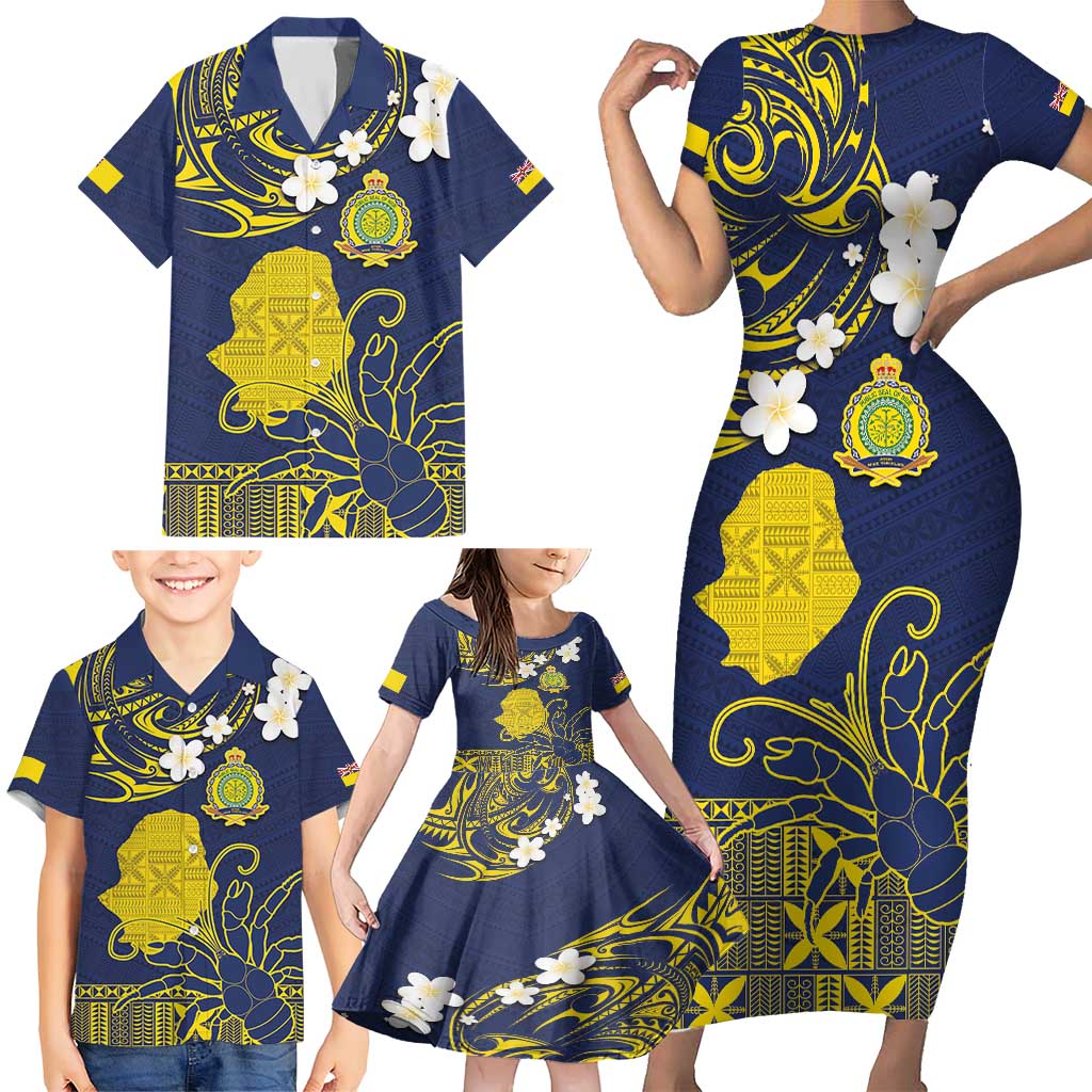 Niue Independence Day Family Matching Short Sleeve Bodycon Dress and Hawaiian Shirt Hiapo Pattern Fiti Pua and Uga LT03 - Polynesian Pride
