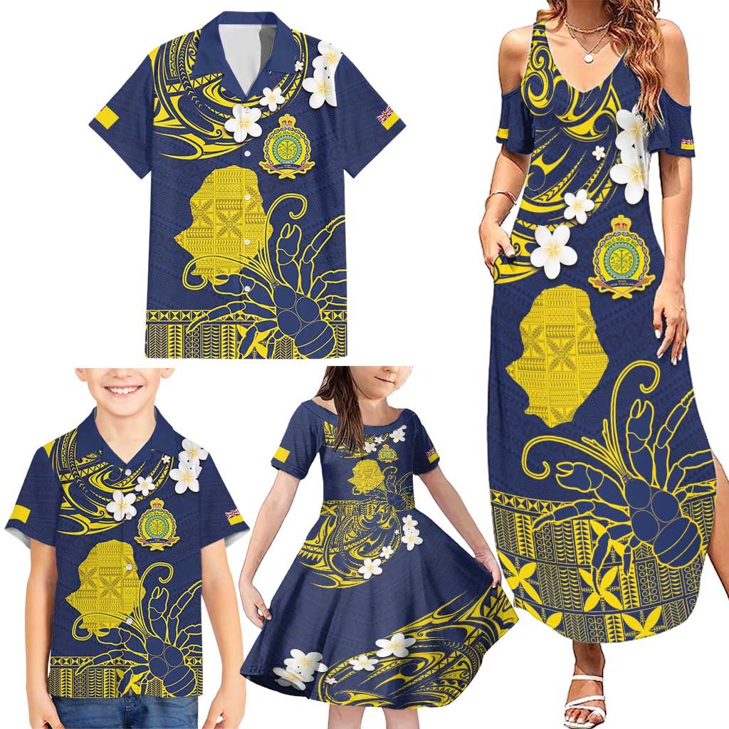 Niue Independence Day Family Matching Summer Maxi Dress and Hawaiian Shirt Hiapo Pattern Fiti Pua and Uga LT03 - Polynesian Pride