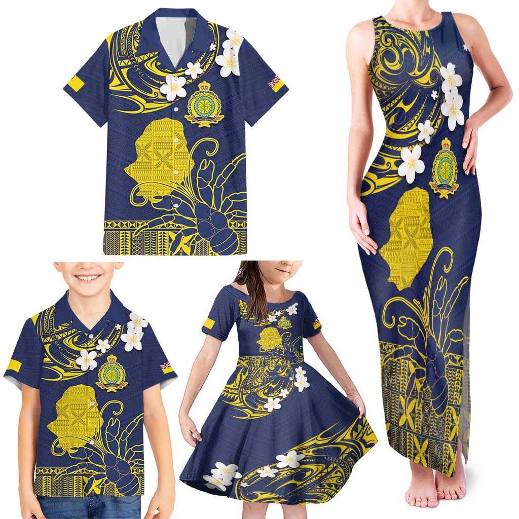 Niue Independence Day Family Matching Tank Maxi Dress and Hawaiian Shirt Hiapo Pattern Fiti Pua and Uga LT03 - Polynesian Pride