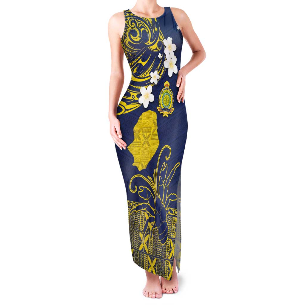 Niue Independence Day Family Matching Tank Maxi Dress and Hawaiian Shirt Hiapo Pattern Fiti Pua and Uga LT03 Mom's Dress Yellow - Polynesian Pride