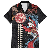 Hawaii and Japanese Together Family Matching Long Sleeve Bodycon Dress and Hawaiian Shirt Koi Fish and Kakau Pattern LT03 Dad's Shirt - Short Sleeve Black - Polynesian Pride