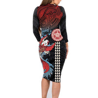 Hawaii and Japanese Together Family Matching Long Sleeve Bodycon Dress and Hawaiian Shirt Koi Fish and Kakau Pattern LT03 - Polynesian Pride