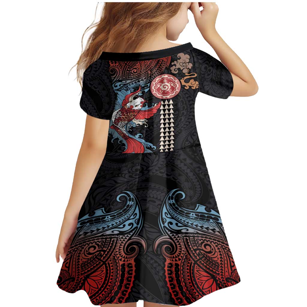 Hawaii and Japanese Together Family Matching Mermaid Dress and Hawaiian Shirt Koi Fish and Kakau Pattern LT03 - Polynesian Pride