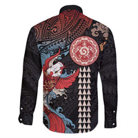 Hawaii and Japanese Together Family Matching Off The Shoulder Long Sleeve Dress and Hawaiian Shirt Koi Fish and Kakau Pattern LT03 - Polynesian Pride