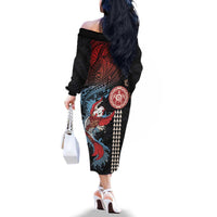 Hawaii and Japanese Together Family Matching Off The Shoulder Long Sleeve Dress and Hawaiian Shirt Koi Fish and Kakau Pattern LT03 - Polynesian Pride