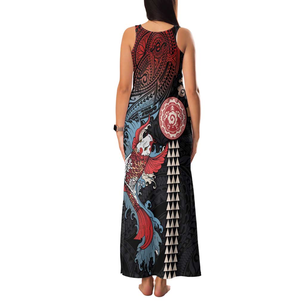 Hawaii and Japanese Together Family Matching Tank Maxi Dress and Hawaiian Shirt Koi Fish and Kakau Pattern LT03 - Polynesian Pride