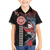Hawaii and Japanese Together Family Matching Tank Maxi Dress and Hawaiian Shirt Koi Fish and Kakau Pattern LT03 Son's Shirt Black - Polynesian Pride