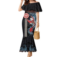 Hawaii and Japanese Together Mermaid Dress Koi Fish and Kakau Pattern LT03 Women Black - Polynesian Pride