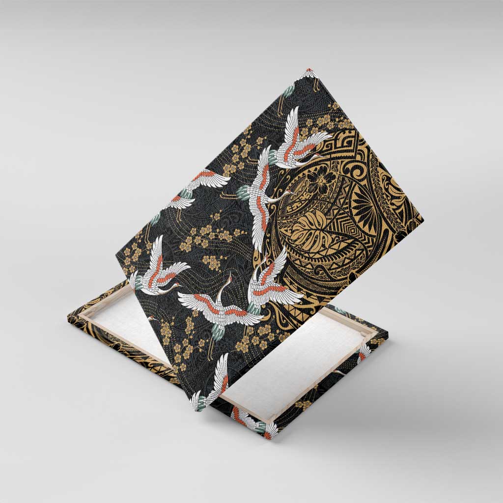 Hawaii and Japanese Together Canvas Wall Art Cranes Birds with Kakau Pattern