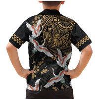 Hawaii and Japanese Together Family Matching Mermaid Dress and Hawaiian Shirt Cranes Birds with Kakau Pattern LT03 - Polynesian Pride