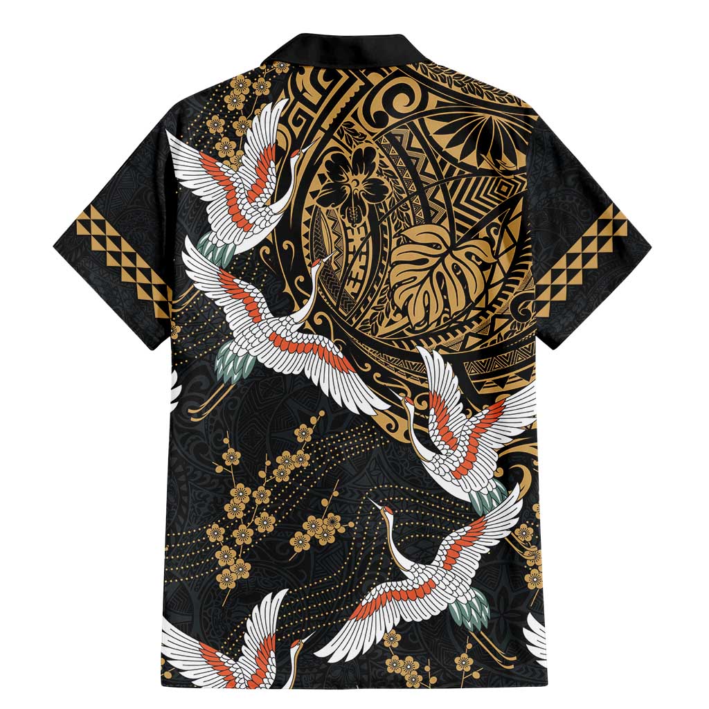 Hawaii and Japanese Together Family Matching Mermaid Dress and Hawaiian Shirt Cranes Birds with Kakau Pattern LT03 - Polynesian Pride