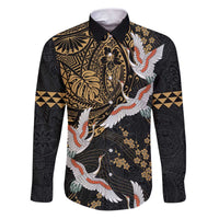 Hawaii and Japanese Together Family Matching Puletasi and Hawaiian Shirt Cranes Birds with Kakau Pattern