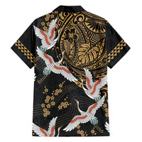 Hawaii and Japanese Together Family Matching Short Sleeve Bodycon Dress and Hawaiian Shirt Cranes Birds with Kakau Pattern LT03 - Polynesian Pride
