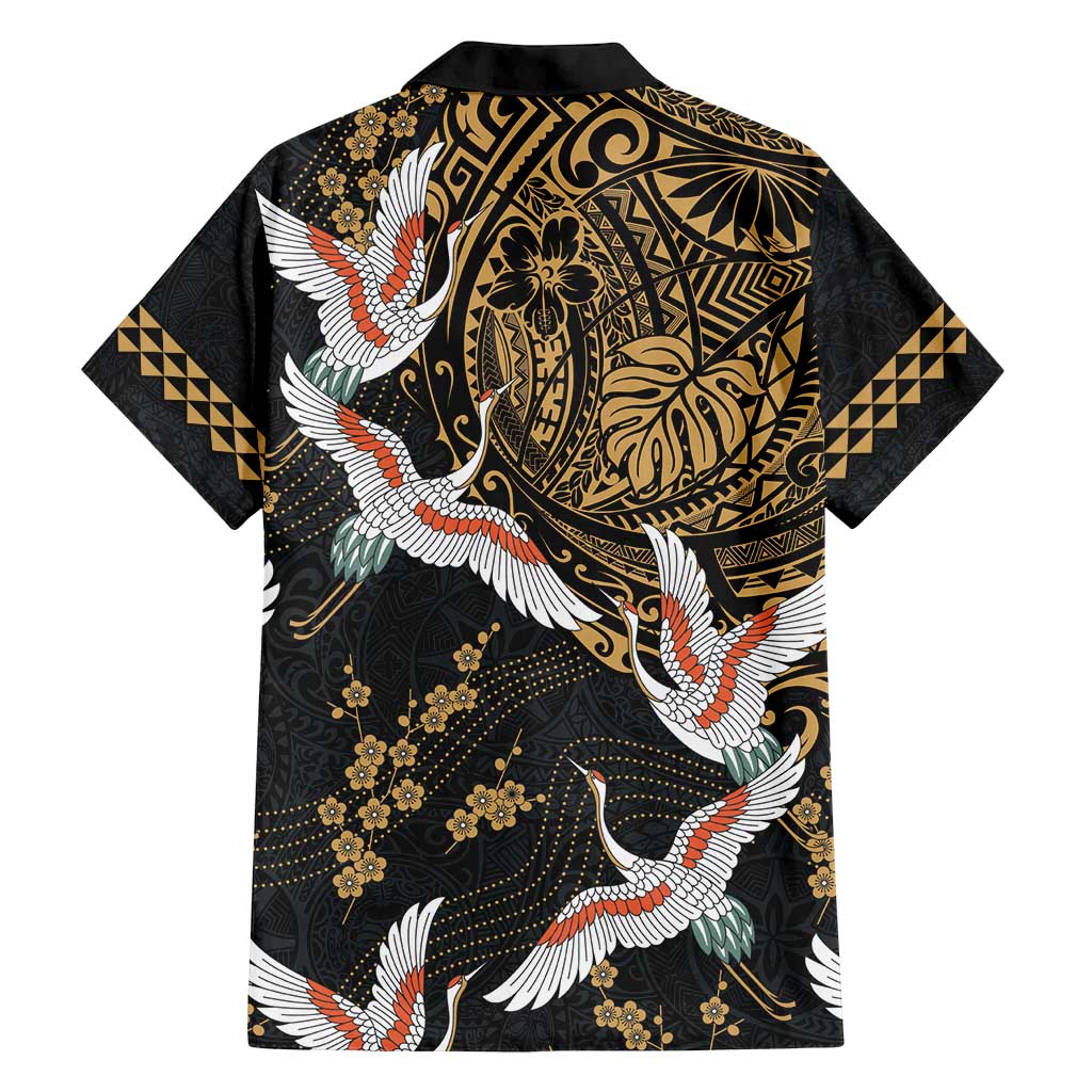 Hawaii and Japanese Together Family Matching Tank Maxi Dress and Hawaiian Shirt Cranes Birds with Kakau Pattern LT03 - Polynesian Pride