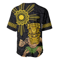 Hawaii and Philippines Together Baseball Jersey Warrior Tiki Mask and Filipino Sun Polynesian Style LT03 - Polynesian Pride