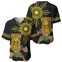 Hawaii and Philippines Together Baseball Jersey Warrior Tiki Mask and Filipino Sun Polynesian Style LT03 - Polynesian Pride