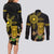 Hawaii and Philippines Together Couples Matching Long Sleeve Bodycon Dress and Long Sleeve Button Shirt Warrior Tiki Mask and Filipino Sun Polynesian Style