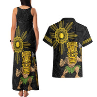 Hawaii and Philippines Together Couples Matching Tank Maxi Dress and Hawaiian Shirt Warrior Tiki Mask and Filipino Sun Polynesian Style LT03 - Polynesian Pride
