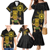 Hawaii and Philippines Together Family Matching Mermaid Dress and Hawaiian Shirt Warrior Tiki Mask and Filipino Sun Polynesian Style LT03 - Polynesian Pride