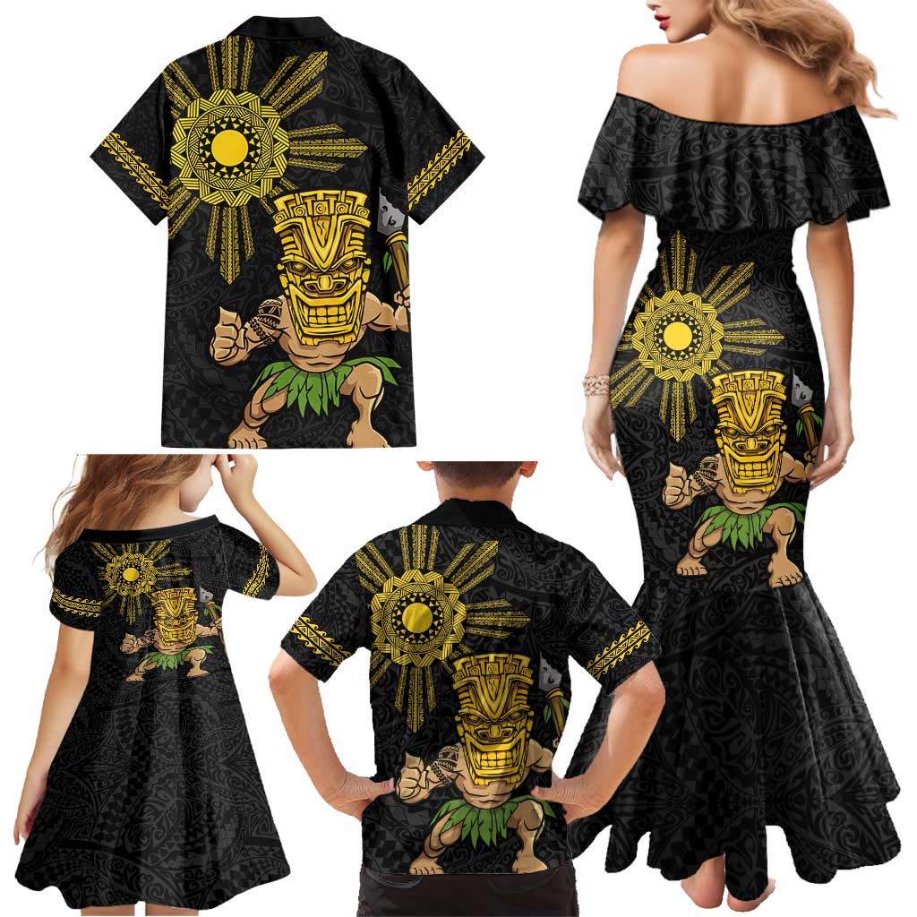 Hawaii and Philippines Together Family Matching Mermaid Dress and Hawaiian Shirt Warrior Tiki Mask and Filipino Sun Polynesian Style LT03 - Polynesian Pride