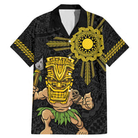 Hawaii and Philippines Together Family Matching Mermaid Dress and Hawaiian Shirt Warrior Tiki Mask and Filipino Sun Polynesian Style LT03 Dad's Shirt - Short Sleeve Black - Polynesian Pride