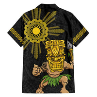 Hawaii and Philippines Together Family Matching Off The Shoulder Long Sleeve Dress and Hawaiian Shirt Warrior Tiki Mask and Filipino Sun Polynesian Style LT03 - Polynesian Pride