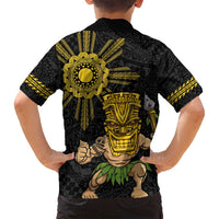 Hawaii and Philippines Together Family Matching Off Shoulder Maxi Dress and Hawaiian Shirt Warrior Tiki Mask and Filipino Sun Polynesian Style LT03 - Polynesian Pride