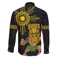 Hawaii and Philippines Together Family Matching Off Shoulder Maxi Dress and Hawaiian Shirt Warrior Tiki Mask and Filipino Sun Polynesian Style LT03 - Polynesian Pride