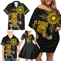 Hawaii and Philippines Together Family Matching Off Shoulder Short Dress and Hawaiian Shirt Warrior Tiki Mask and Filipino Sun Polynesian Style LT03 - Polynesian Pride