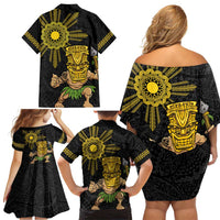 Hawaii and Philippines Together Family Matching Off Shoulder Short Dress and Hawaiian Shirt Warrior Tiki Mask and Filipino Sun Polynesian Style LT03 - Polynesian Pride