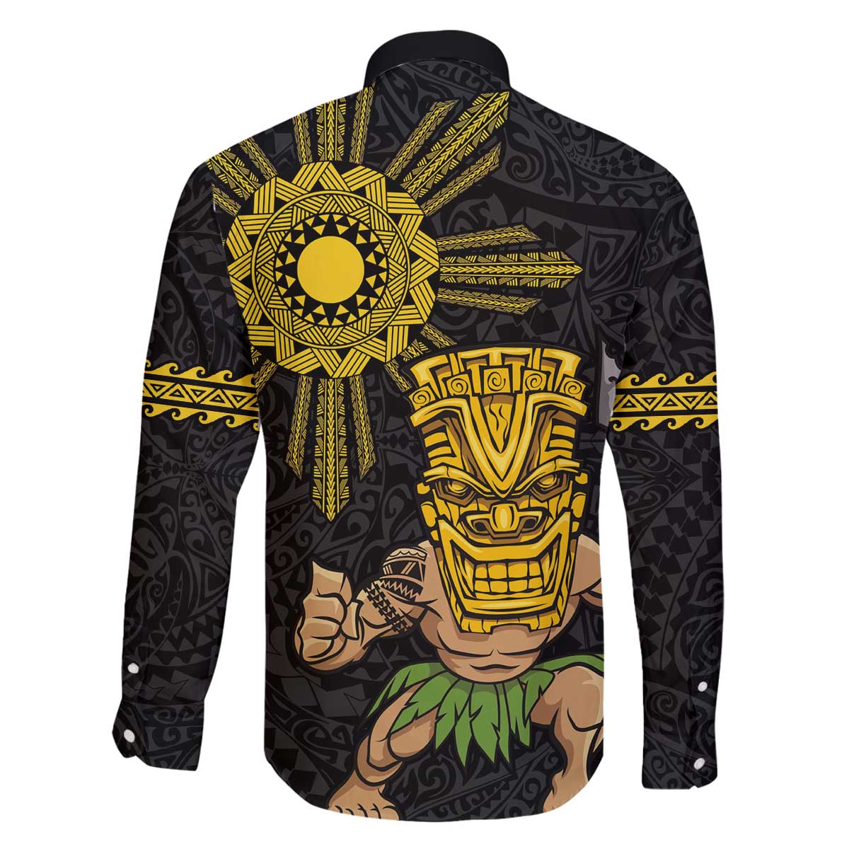 Hawaii and Philippines Together Family Matching Puletasi and Hawaiian Shirt Warrior Tiki Mask and Filipino Sun Polynesian Style LT03 - Polynesian Pride