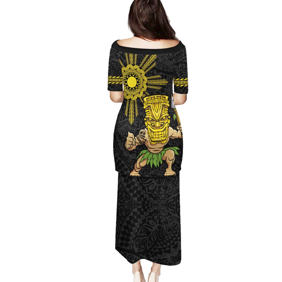 Hawaii and Philippines Together Family Matching Puletasi and Hawaiian Shirt Warrior Tiki Mask and Filipino Sun Polynesian Style LT03 - Polynesian Pride