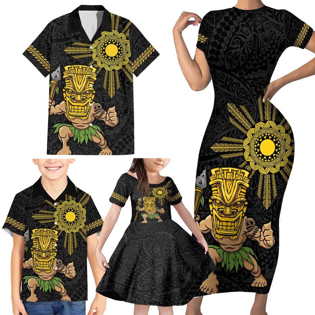 Hawaii and Philippines Together Family Matching Short Sleeve Bodycon Dress and Hawaiian Shirt Warrior Tiki Mask and Filipino Sun Polynesian Style LT03 - Polynesian Pride