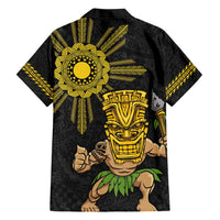 Hawaii and Philippines Together Family Matching Short Sleeve Bodycon Dress and Hawaiian Shirt Warrior Tiki Mask and Filipino Sun Polynesian Style LT03 - Polynesian Pride