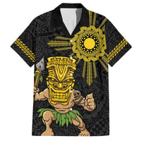 Hawaii and Philippines Together Family Matching Summer Maxi Dress and Hawaiian Shirt Warrior Tiki Mask and Filipino Sun Polynesian Style LT03 Dad's Shirt - Short Sleeve Black - Polynesian Pride