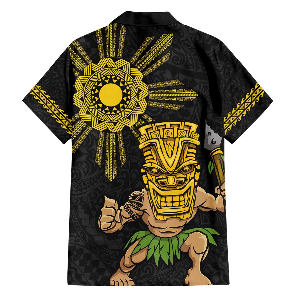 Hawaii and Philippines Together Family Matching Summer Maxi Dress and Hawaiian Shirt Warrior Tiki Mask and Filipino Sun Polynesian Style LT03 - Polynesian Pride
