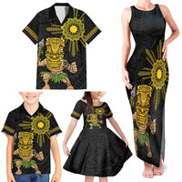 Hawaii and Philippines Together Family Matching Tank Maxi Dress and Hawaiian Shirt Warrior Tiki Mask and Filipino Sun Polynesian Style LT03 - Polynesian Pride